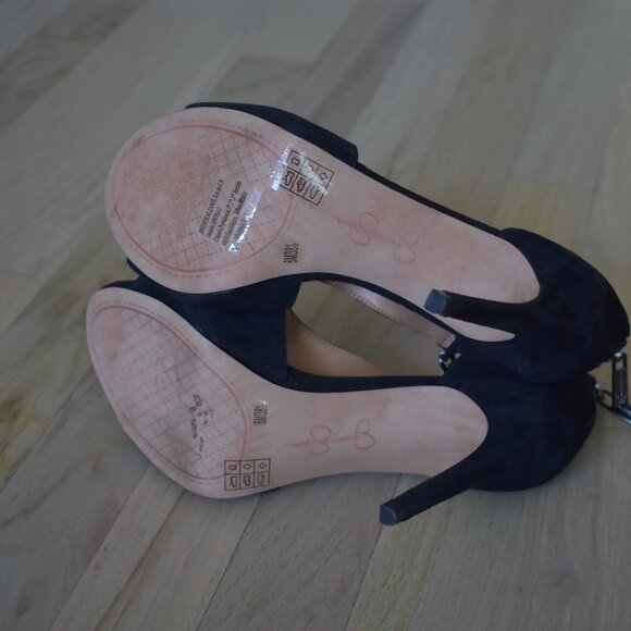 Jessica Simpson Rexa Dress Faux Suede Sandals with Chain in Black - Picture 6 of 8